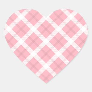Sticker Cœur Motif Tartan Rose Et Blanc