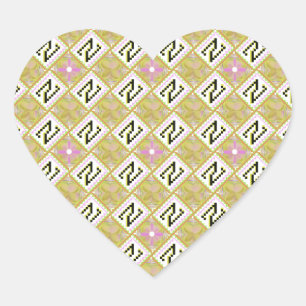 Sticker Cœur Motif tribal géométrique olive et magenta moderne