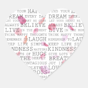 Sticker Cœur Mots Inspirationnels Pétales Roses Pink Peach