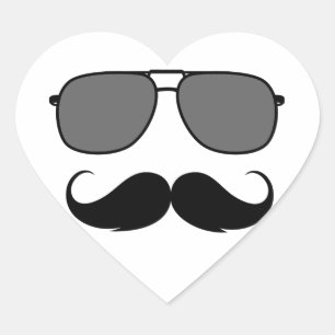 Sticker Cœur moustache et lunettes