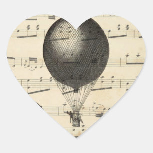Sticker Cœur Musique vintage et ballons à air chauds antiques