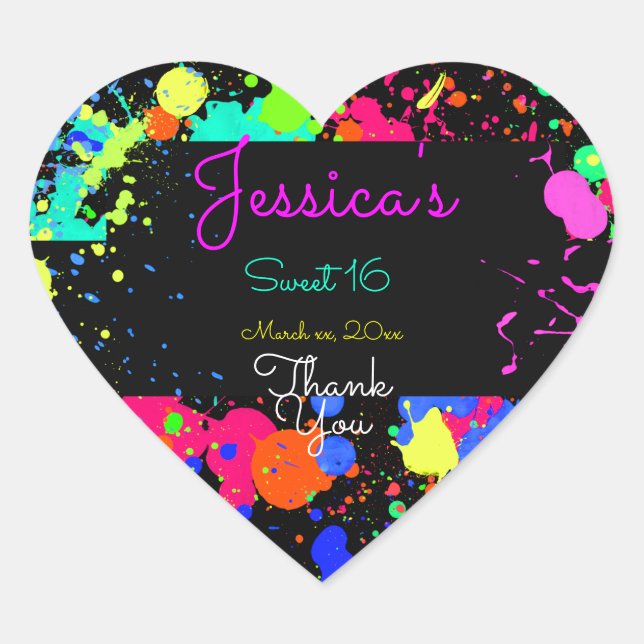 Sticker Cœur Neon, Peinture, Sweet sixteen, Bat mitzvah (Devant)