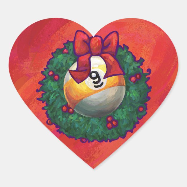 Sticker Cœur Neuf boules en couronne rouge pour Noël (Devant)