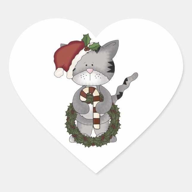 Sticker Cœur Noël Chat Père Noël (Devant)