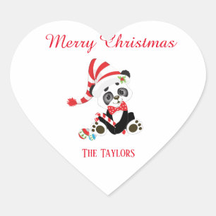 Sticker Cœur Noël de attente de panda gai