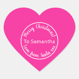 Sticker Cœur Noël personnalisé de Père Noël Hot Pink