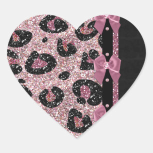 Sticker Cœur Nœuds en ruban imprimé léopard rose rockabilly RAB