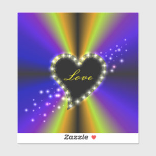 Sticker Coeur noir avec étoiles sur arc-en-ciel jaune viol