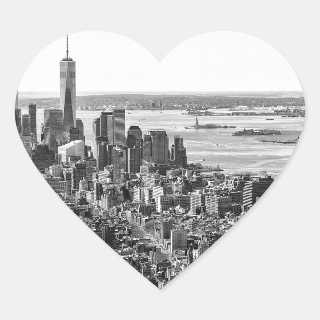 Sticker Cœur Noir blanc New York City Skyline (Devant)