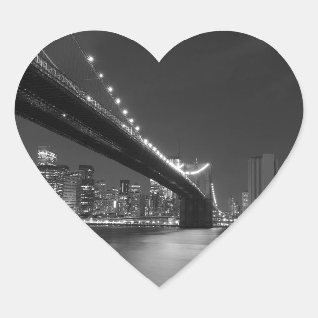 Sticker Cœur Noir blanc New York City Skyline (Devant)