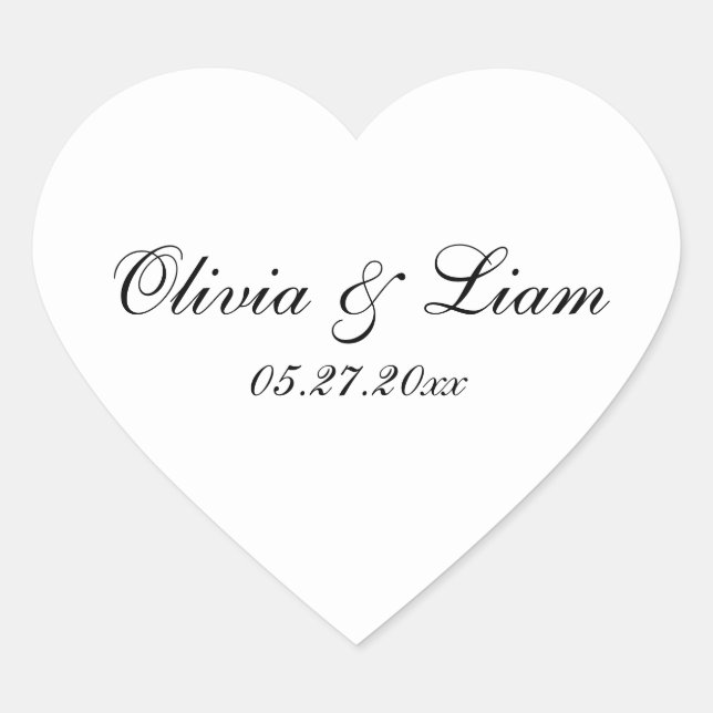 Sticker Cœur Noir Blanc Nom Date Mariage moderne (Devant)