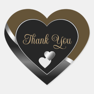 Sticker Cœur Noir Brown foncé et Coeurs Merci argenté ondulé