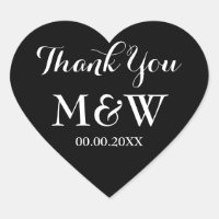 Noir coeur en forme de mariage faveur merci sticke