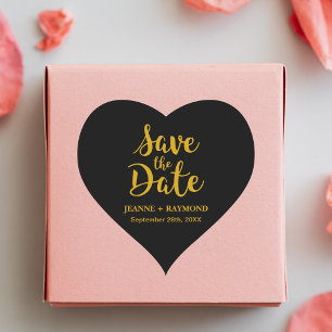 Sticker Cœur Noir élégant Noir Mariage Foil Enregistrer la date