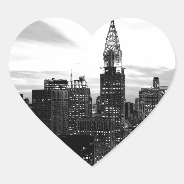 Sticker Cœur Noir et blanc New York (Devant)