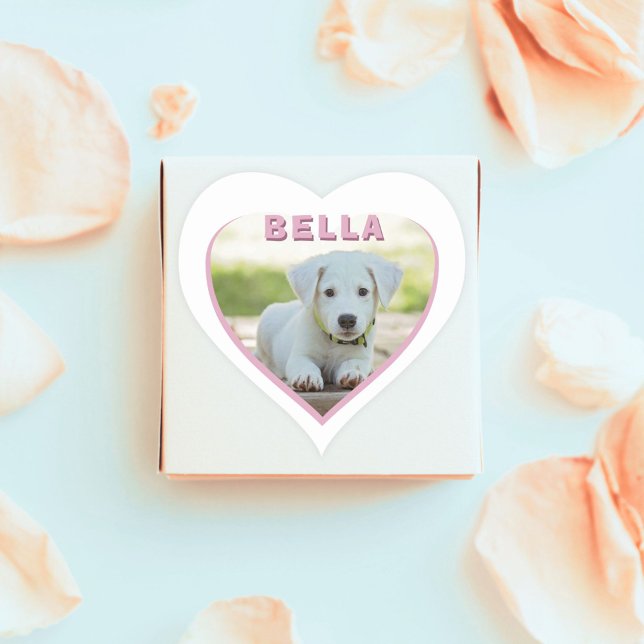 Sticker Cœur Nom de la photo de chien Coeur rose animal (Créateur téléchargé)