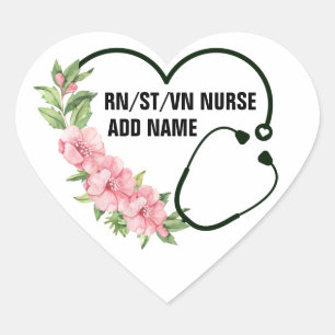 Sticker Cœur Nom de l'infirmière étudiante-inscrite-vétéran