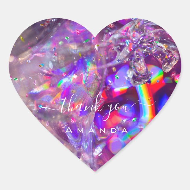 Sticker Cœur Nom du Merci 16e cristaux d'holographe rose nuptia (Devant)