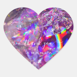 Sticker Cœur Nom du Merci 16e cristaux d'holographe rose nuptia