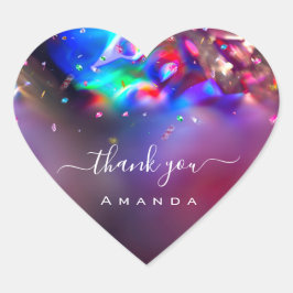 Sticker Cœur Nom du Merci 16e holographe rose nuptiale violet