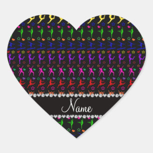 Sticker Cœur Nom noir arc-en-ciel gymnastique coeurs étoiles