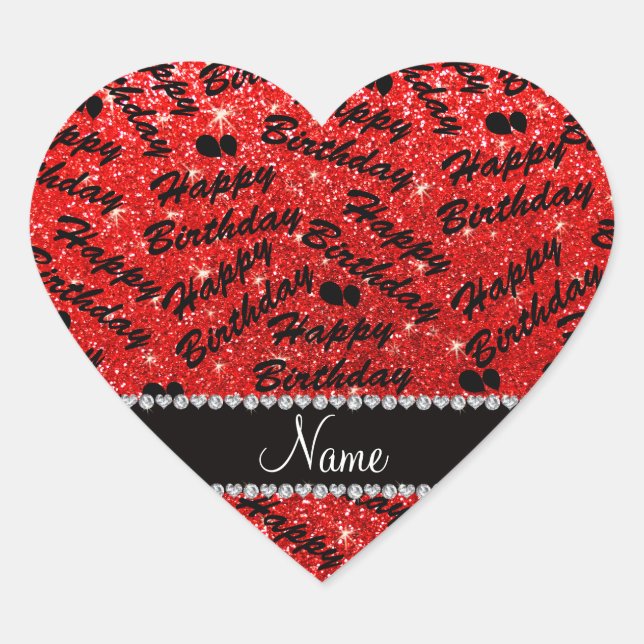 Sticker Cœur Nom parties scintillant rouge joyeuse ballon d'ann (Devant)