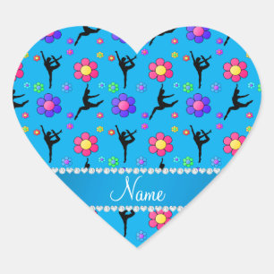 Sticker Cœur Nom personnalisé ciel bleu gymnastique fleurs