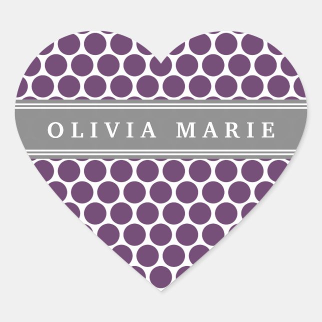 Sticker Cœur Nom personnalisé Purple Pois Motif (Devant)