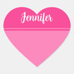 Sticker Cœur Nom personnalisé simple et joli rose chaud rayé