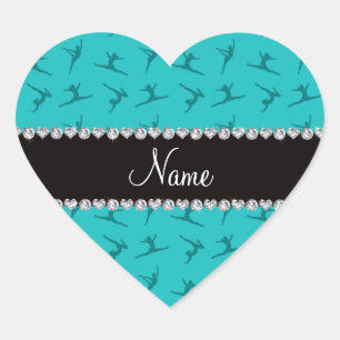 Sticker Cœur Nom personnalisé turquoise gymnastique motif