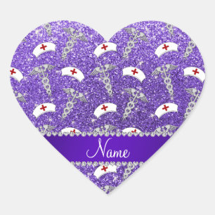 Sticker Cœur Nom Purple parties scintillant infirmière casquett
