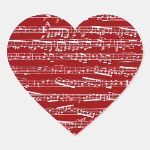 Sticker Cœur Notes de musique rouge