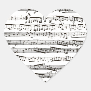 Sticker Cœur Notes musicales en noir et blanc