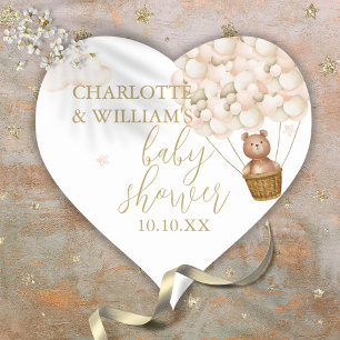 Sticker Cœur Nous pouvons attendre tôt Teddy Oear Baby shower H