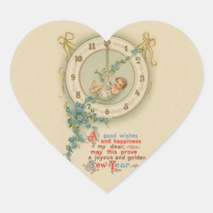 Sticker Cœur Nouvel An vintage Horloge Bébé