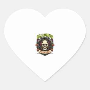 Sticker Cœur Nuit de chasse d'Halloween Roses de crâne à cornes