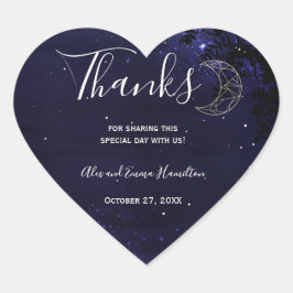 Sticker Cœur Nuit étoilée céleste avec Mariage de lune d'or