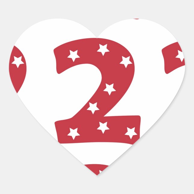 Sticker Cœur Numéro 2 - Étoiles blanches sur rouge foncé (Devant)