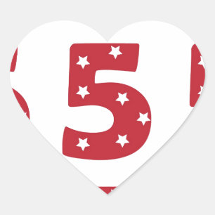 Sticker Cœur Numéro 5 - Étoiles blanches sur rouge foncé
