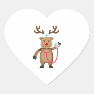 Sticker Cœur NURSE REINDEER Funny Mignonne oeuvre de Noël Nursi