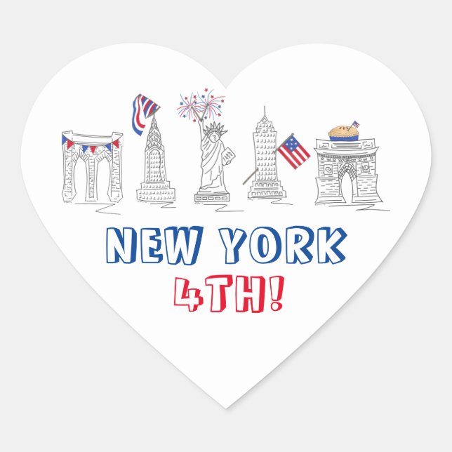 Sticker Cœur NYC New York 4 juillet monuments patriotiques (Devant)