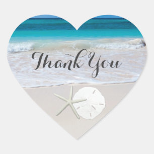 Sticker Cœur Ocean Beach Starfish Sand Dollar Merci