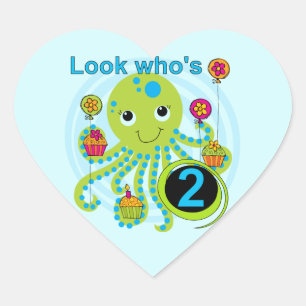 Sticker Cœur Octopus 2e anniversaire T-shirts et cadeaux