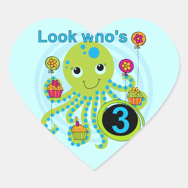 Sticker Cœur Octopus 3e anniversaire T-shirts et cadeaux (Devant)