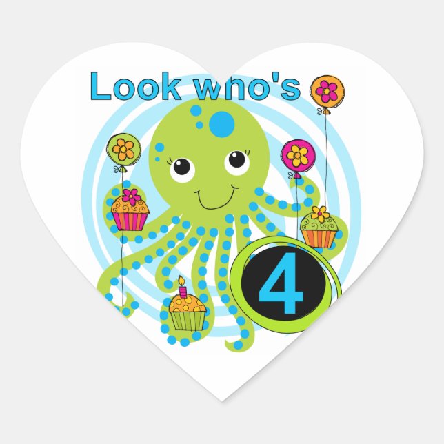 Sticker Cœur Octopus 4e anniversaire T-shirts et cadeaux (Devant)