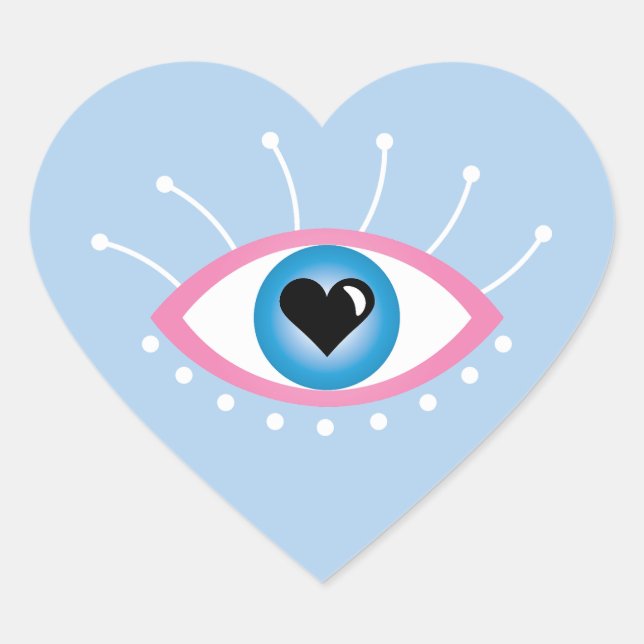 Sticker Cœur Oeil mal grec avec cils rose bleu (Devant)