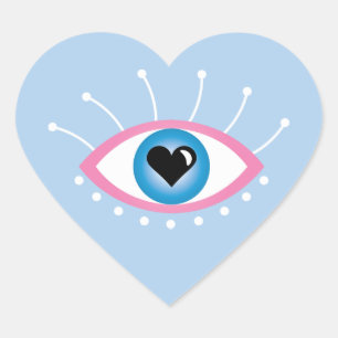 Sticker Cœur Oeil mal grec avec cils rose bleu