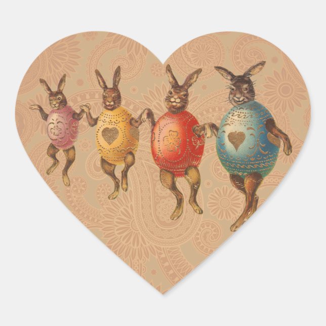 Sticker Cœur Oeufs dansants lapins de Pâques (Devant)