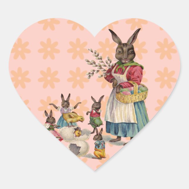 Sticker Cœur Oeufs de lapin de Pâques (Devant)