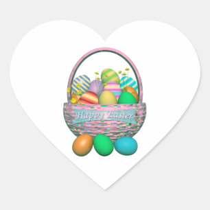 Sticker Cœur Oeufs de Pâques peints en panier